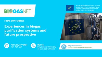 "Experiències en sistemes de purificació de biogàs i prospectiva de futur" - Workshop final del projecte LIFE BIOGASNET